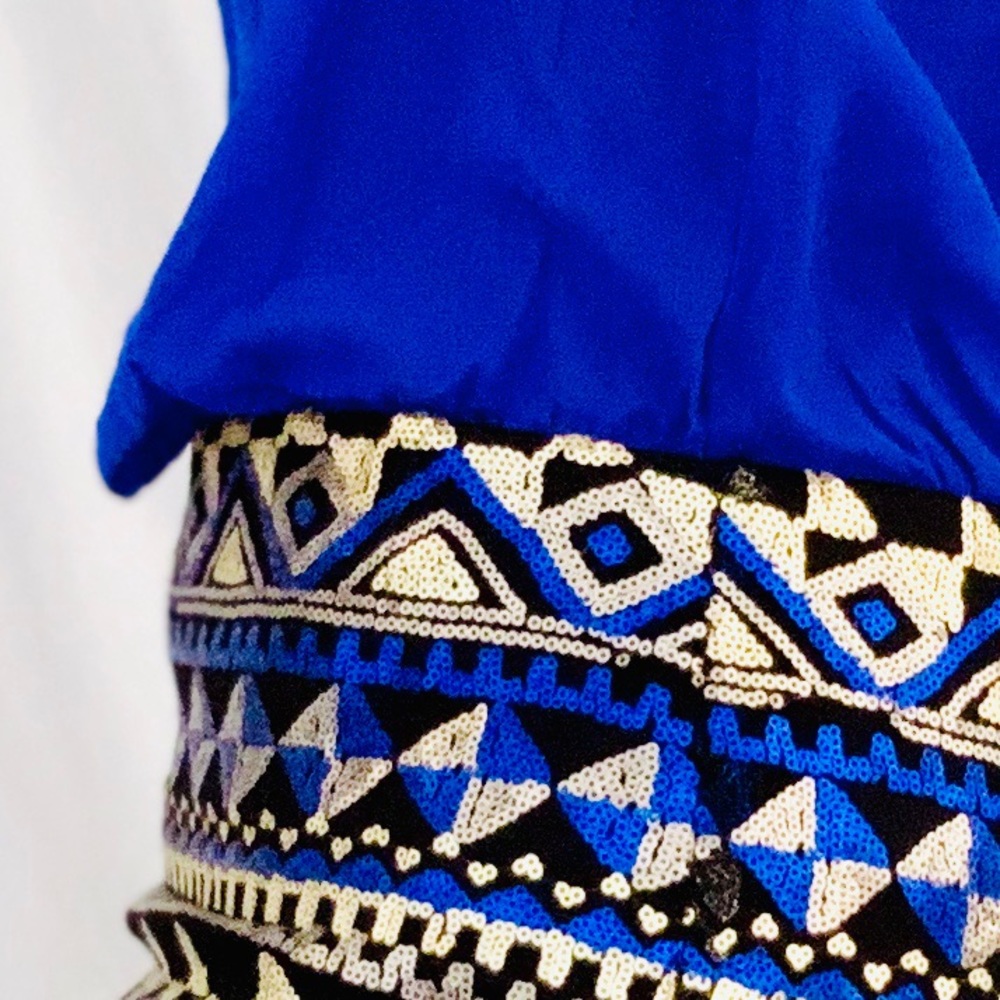 As U Wish Blue/Gold Scoop Neck Body Con dress - Picture 3 of 4